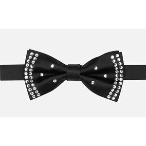 Egara Black Pre-Tied Crystal Bow Tie -Stylish Black Bow Tie with Crystal Accents
